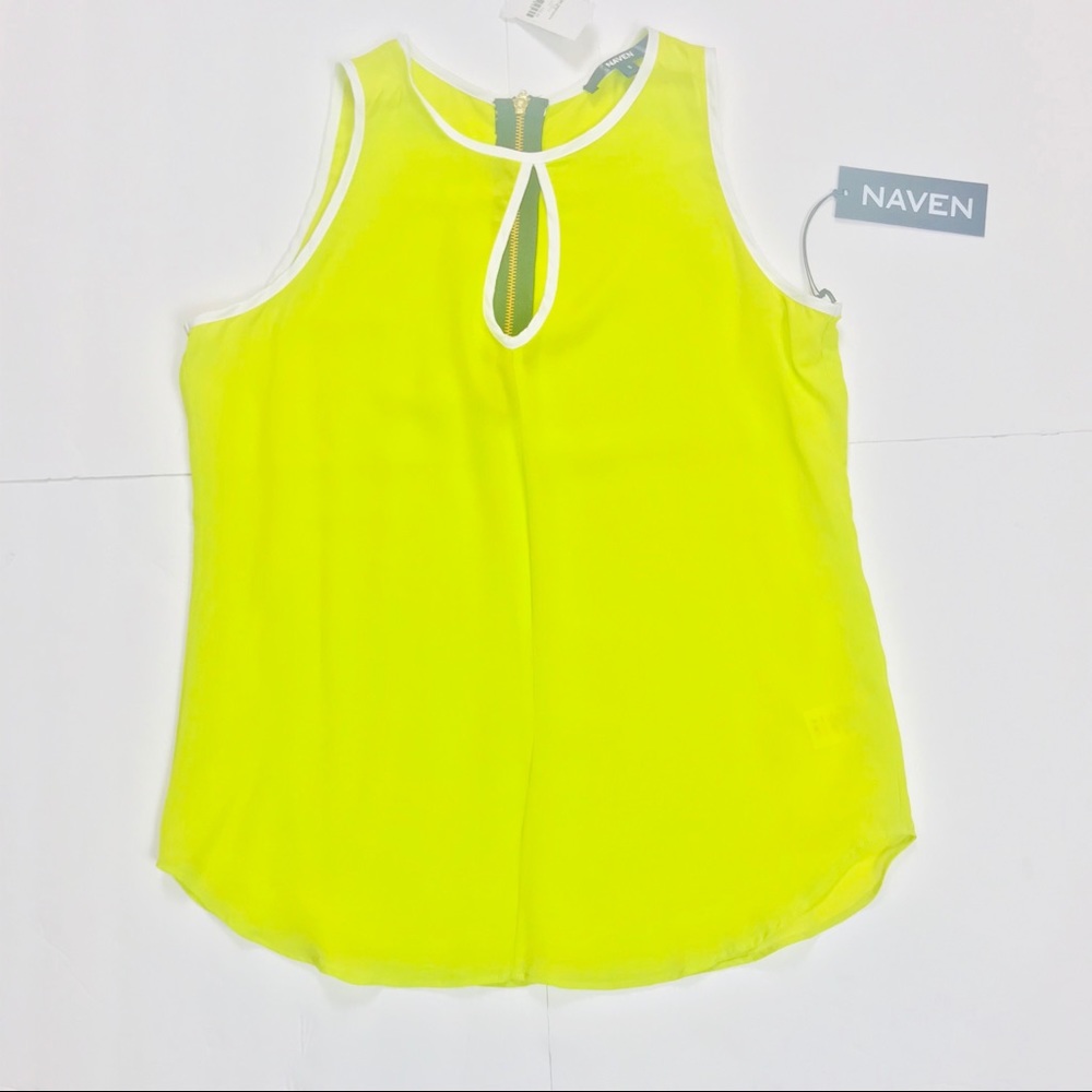 Naven Green/Yellow Silk Sleeveless Tank Top Blouse